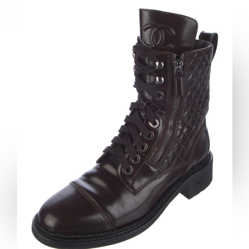 Chanel Interlocking CC Logo Calfskin Combat Boots